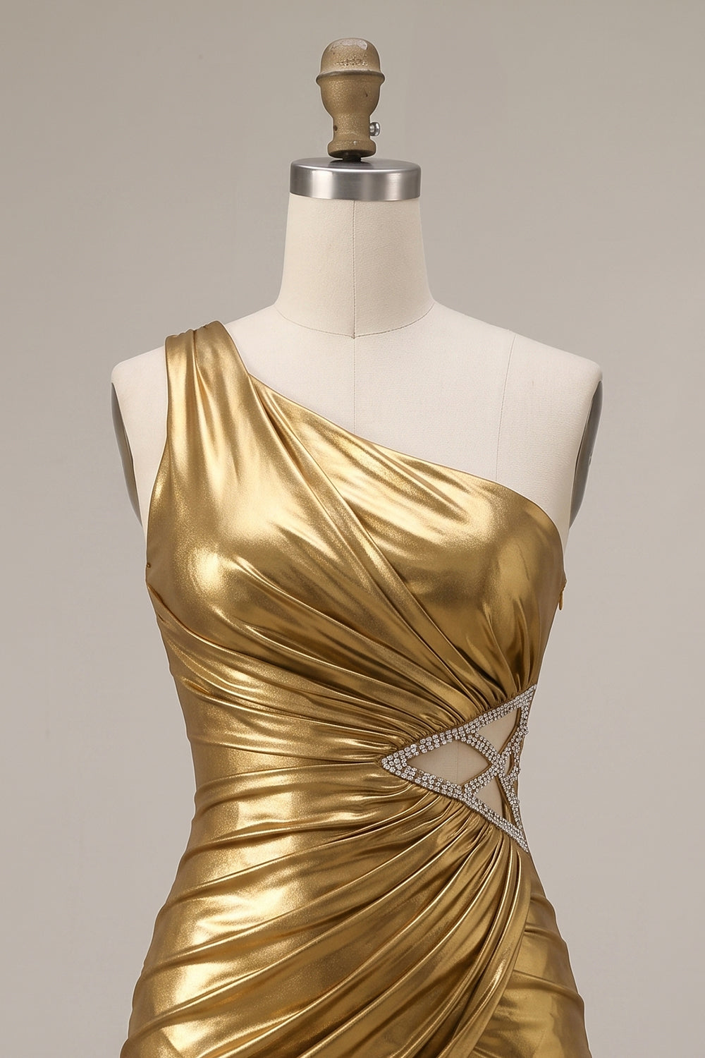 Sparkly Gold Tight Metallic Beaded Ruched Short Homecoming Dress with Cut Out