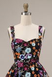 Sparkly Black A-Line Floral Sequin Short Homecoming Dress with Embroidery