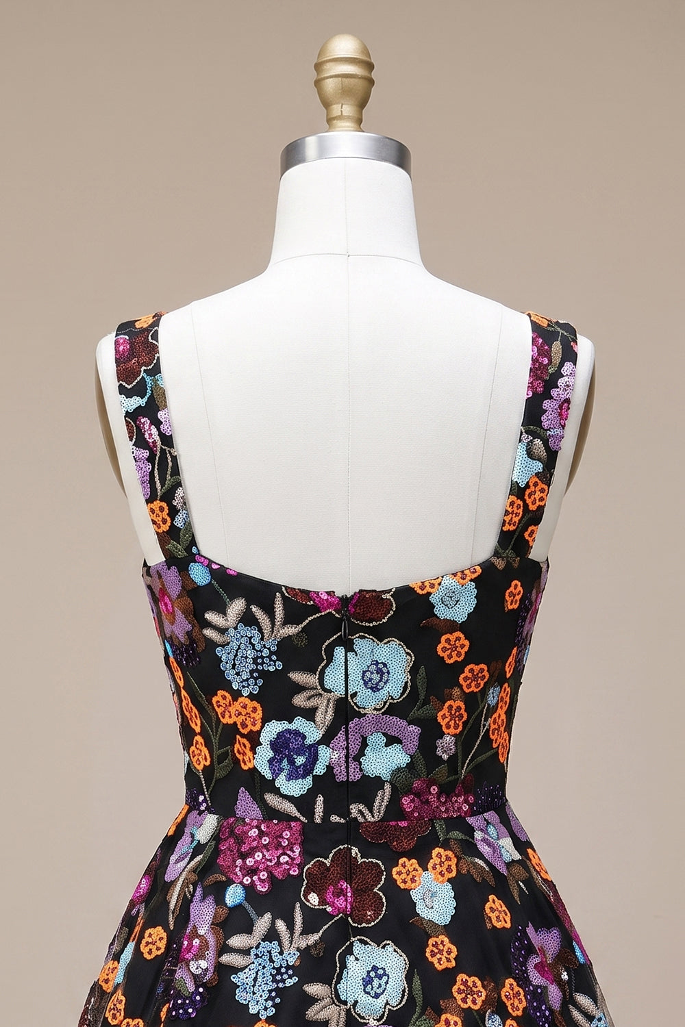 Sparkly Black A-Line Floral Sequin Short Homecoming Dress with Embroidery