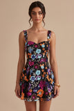 Sparkly Black A-Line Floral Sequin Short Homecoming Dress with Embroidery