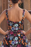 Sparkly Black A-Line Floral Sequin Short Homecoming Dress with Embroidery