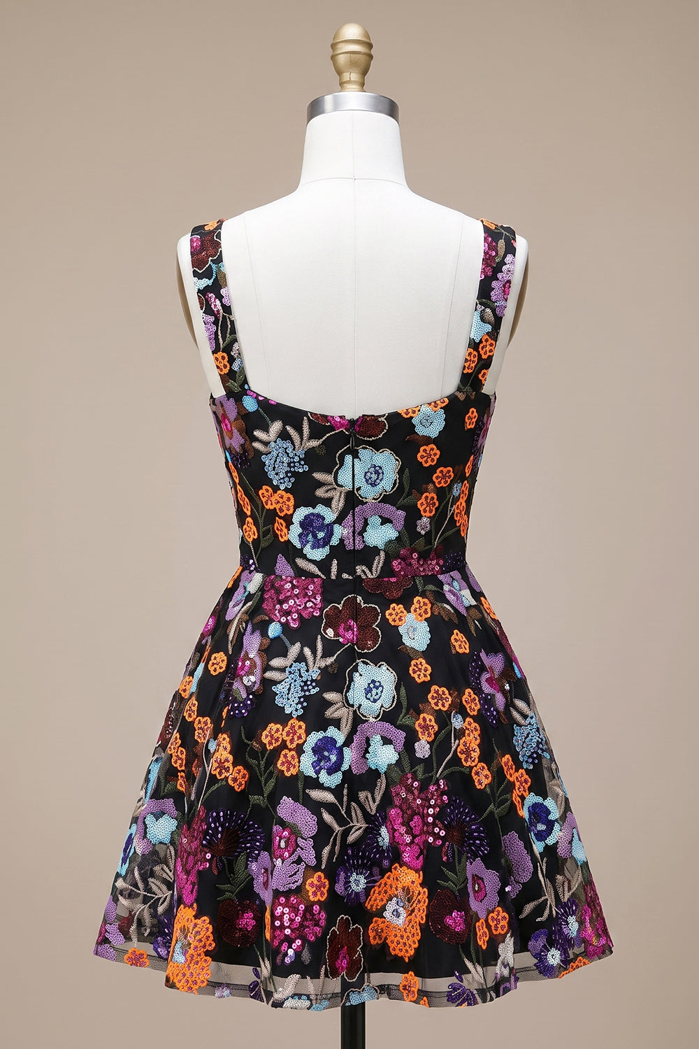 Sparkly Black A-Line Floral Sequin Short Homecoming Dress with Embroidery