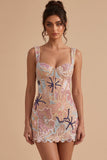 Sparkly Pink Floral Corset Tight Sequin Short Homecoming Dress