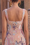 Sparkly Pink Floral Corset Tight Sequin Short Homecoming Dress