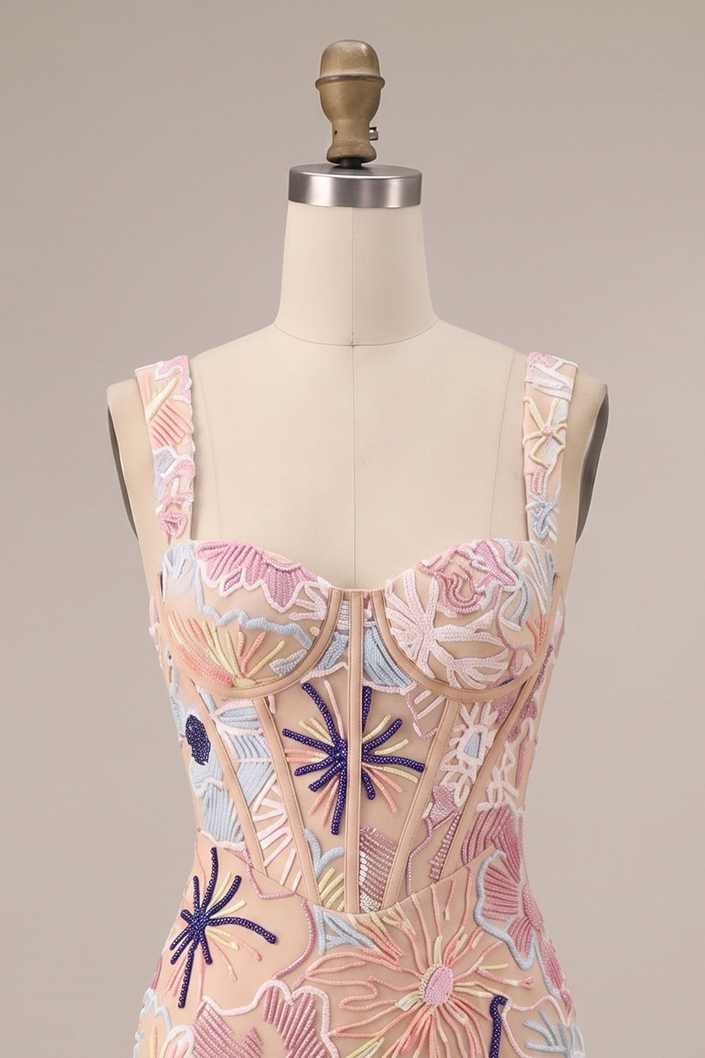 Sparkly Pink Floral Corset Tight Sequin Short Homecoming Dress