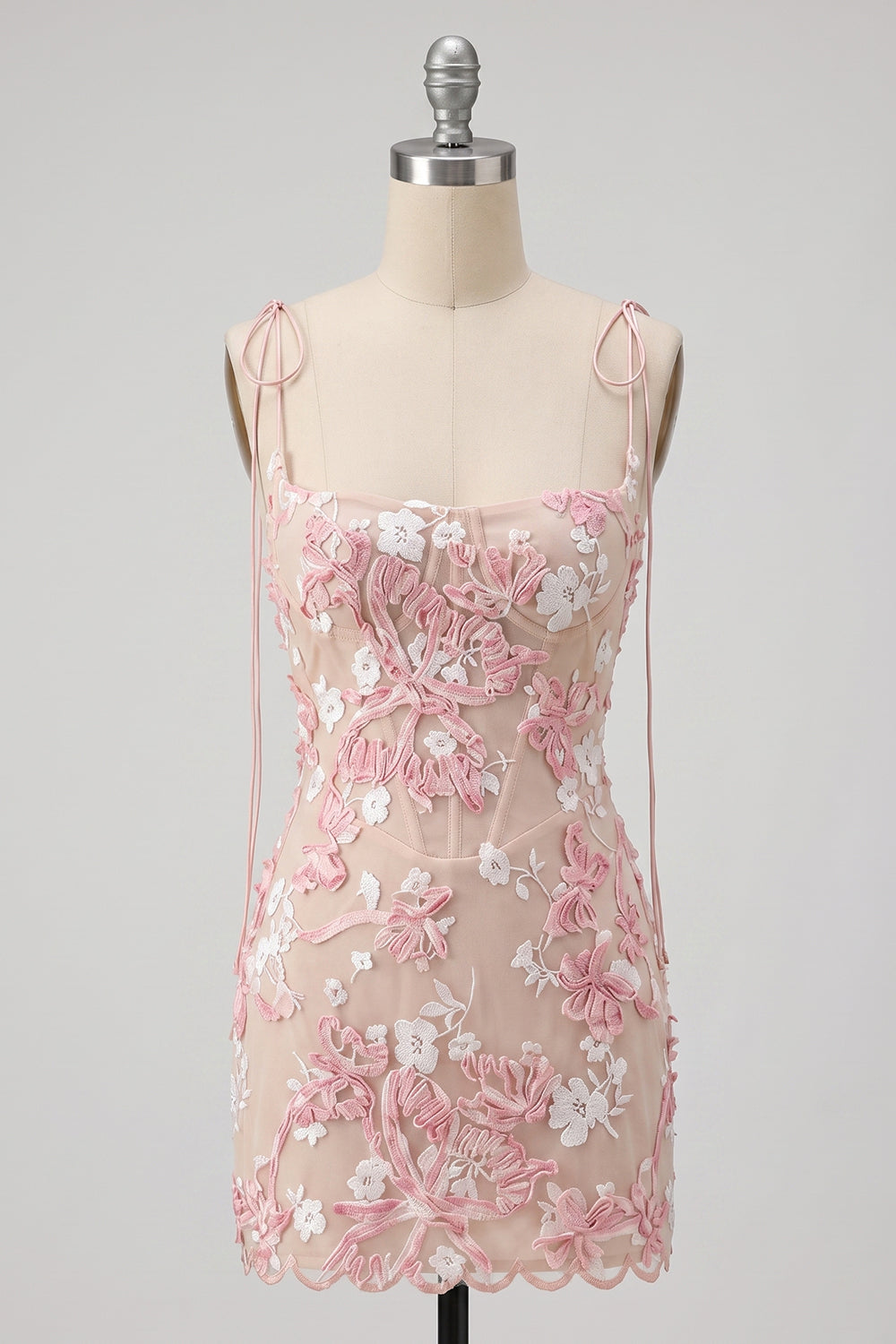 Pink Corset Tight Short Homecoming Dress with 3D Flowers