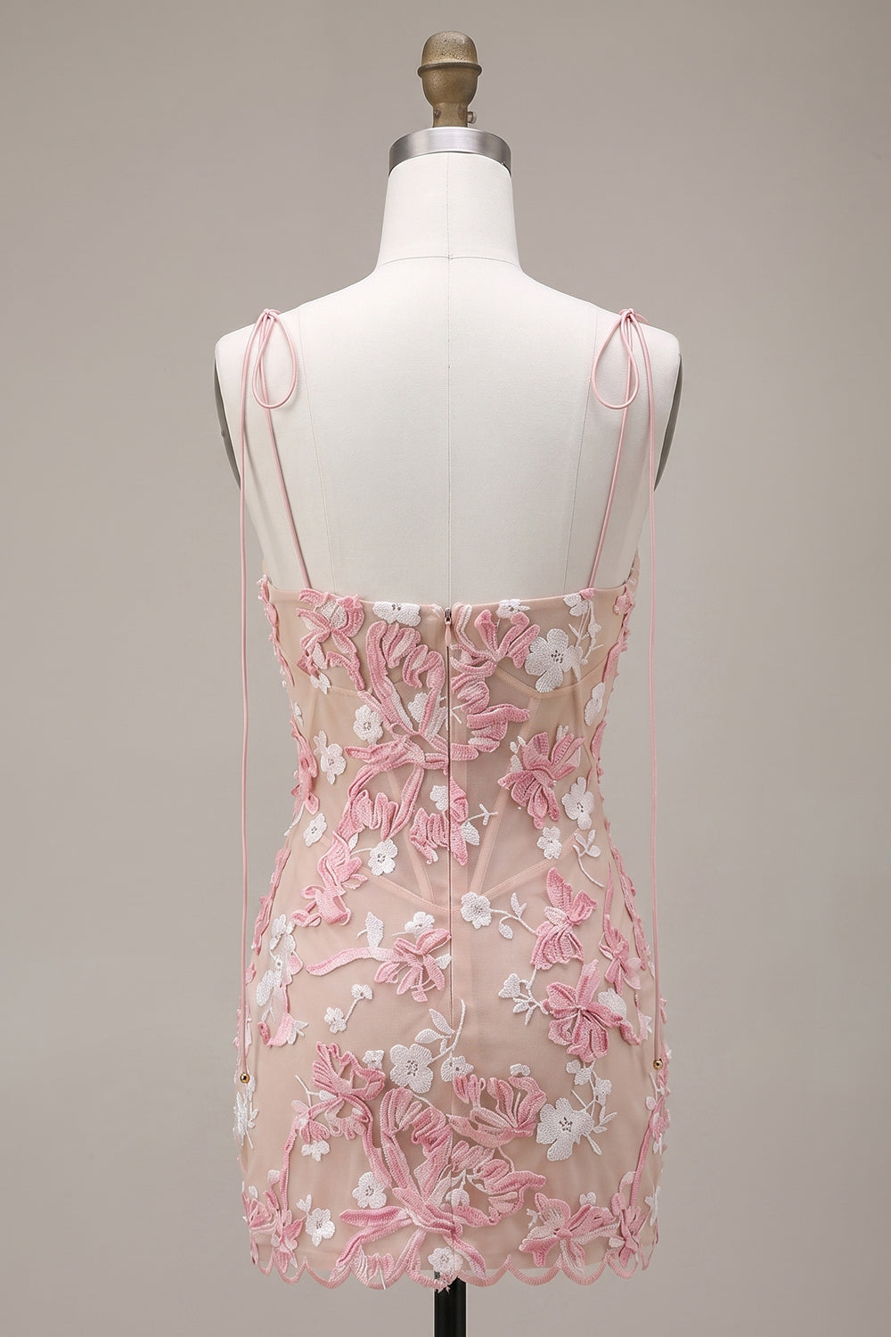 Pink Corset Tight Short Homecoming Dress with 3D Flowers