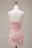 Pink Corset Tight Short Homecoming Dress with 3D Flowers