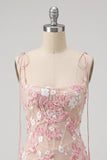 Pink Corset Tight Short Homecoming Dress with 3D Flowers