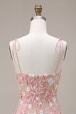 Pink Corset Tight Short Homecoming Dress with 3D Flowers