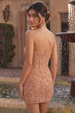 Sparkly Champagne Corset Tight Beaded Short Homecoming Dress