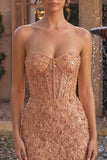 Sparkly Champagne Corset Tight Beaded Short Homecoming Dress