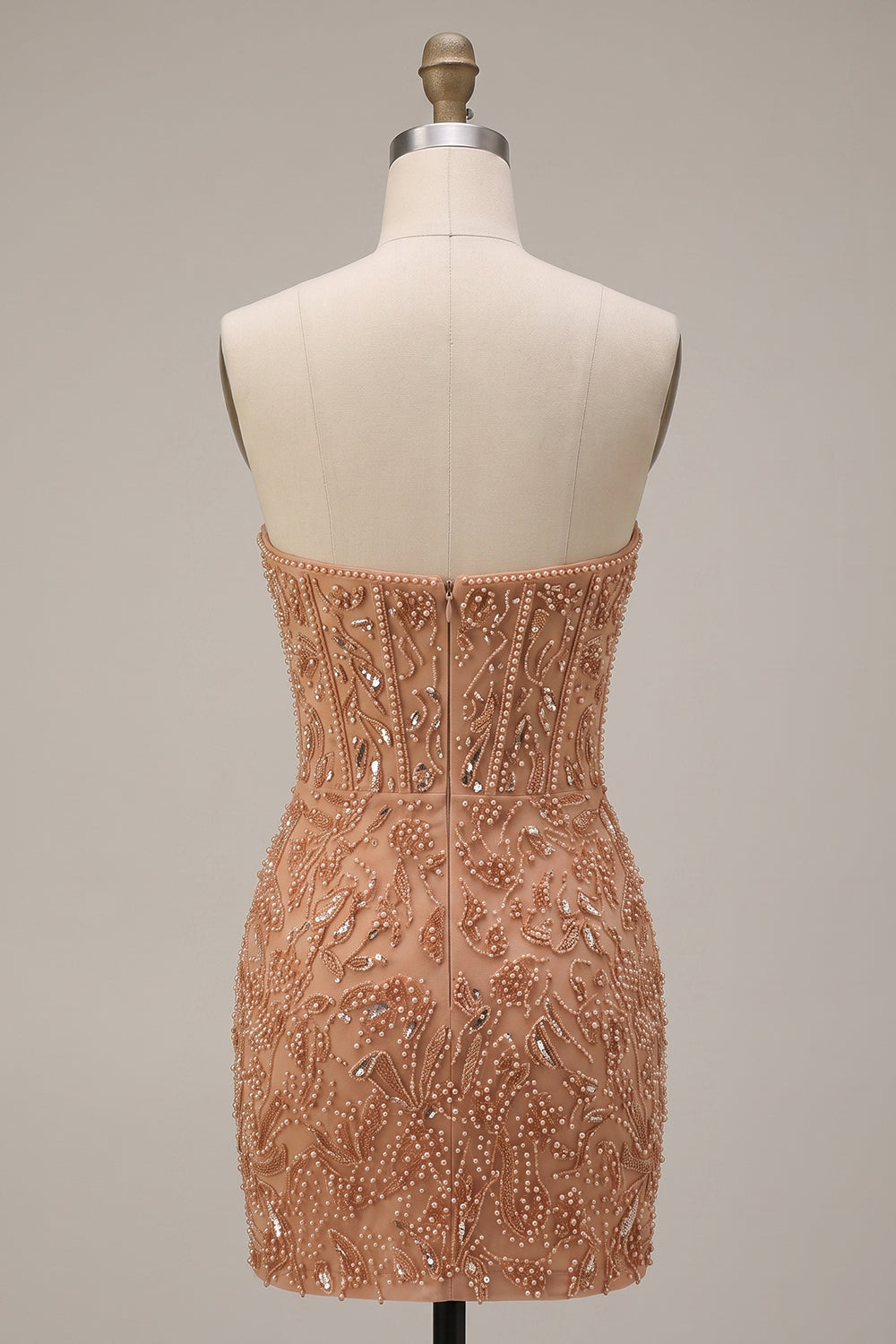 Sparkly Champagne Corset Tight Beaded Short Homecoming Dress