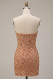 Sparkly Champagne Corset Tight Beaded Short Homecoming Dress