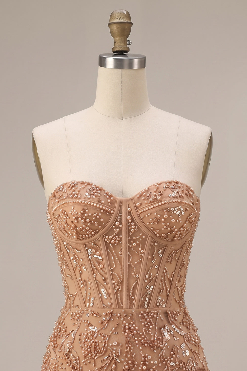 Sparkly Champagne Corset Tight Beaded Short Homecoming Dress