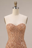 Sparkly Champagne Corset Tight Beaded Short Homecoming Dress
