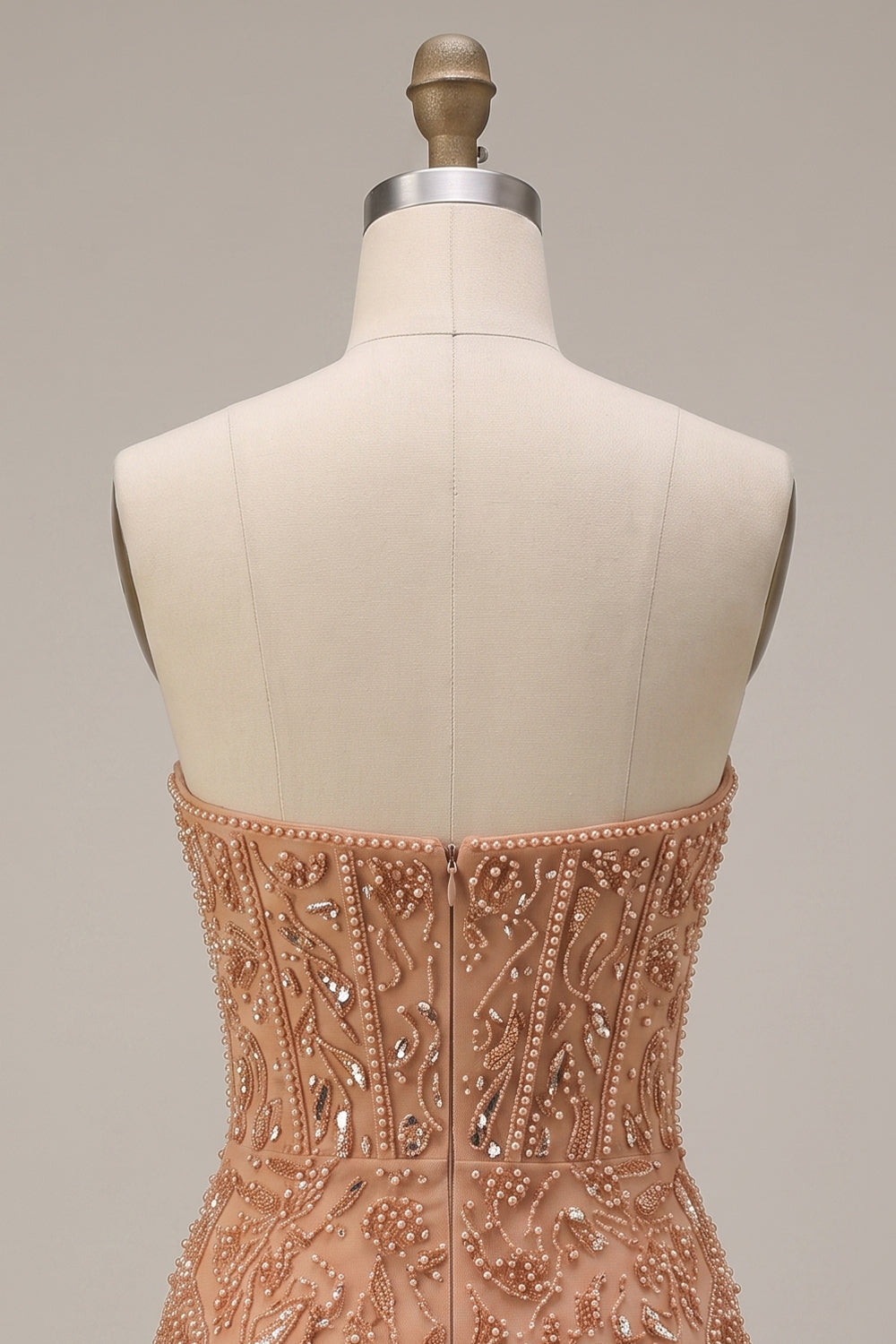 Sparkly Champagne Corset Tight Beaded Short Homecoming Dress