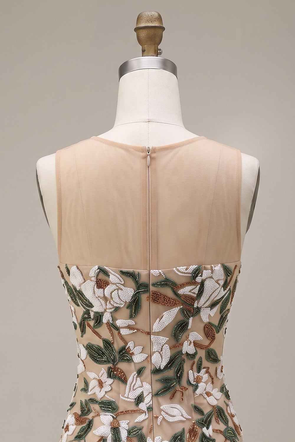 Sparkly Light Khaki Corset Tight Floral Short Homecoming Dress with Slit