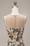 Sparkly Light Khaki Corset Tight Floral Short Homecoming Dress with Slit