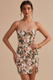 Sparkly Light Khaki Corset Tight Floral Short Homecoming Dress with Slit