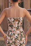 Sparkly Light Khaki Corset Tight Floral Short Homecoming Dress with Slit