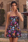 Sparkly Black A Line Floral Sequin Short Homecoming Dress with Embroidery