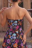 Sparkly Black A Line Floral Sequin Short Homecoming Dress with Embroidery