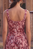 Sparkly Floral Red Tight Square Neck Sequin Short Homecoming Dress with Slit