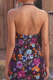 Sparkly Sequin Black Halter Tight Floral Short Homecoming Dress