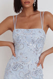 Sparkly Sky Blue Tight Floral Sequin Ruffled Short Homecoming Dress