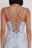 Sparkly Sky Blue Tight Floral Sequin Ruffled Short Homecoming Dress