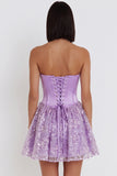 Sparkly Lilac Satin Corset Sweetheart Floral Sequin Short Homecoming Dress