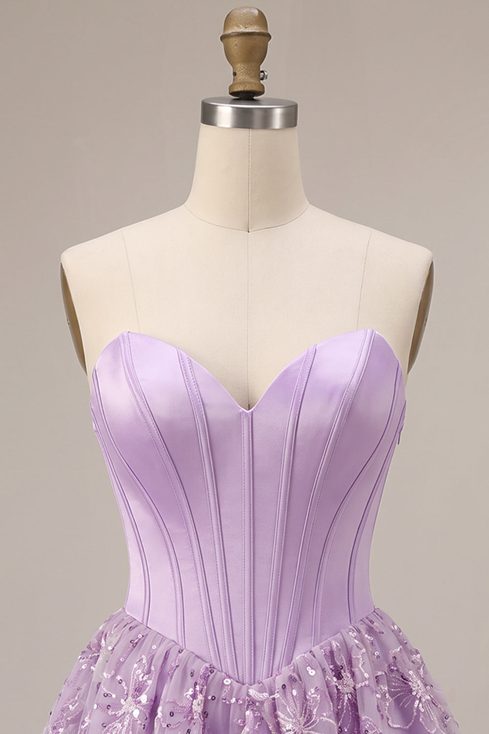 Sparkly Lilac Satin Corset Sweetheart Floral Sequin Short Homecoming Dress