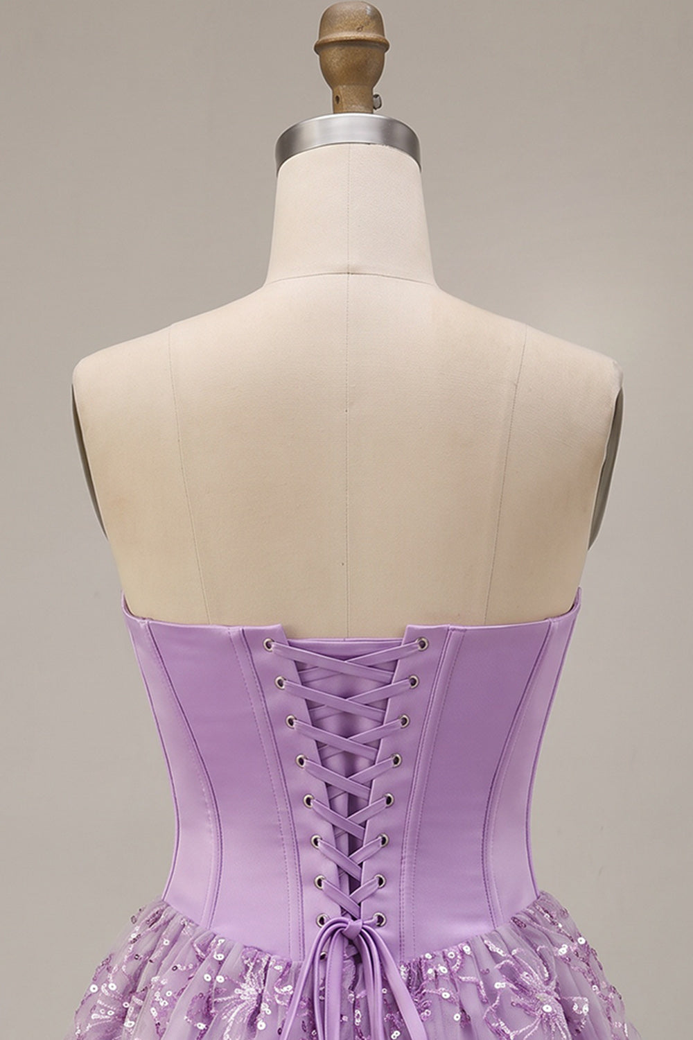 Sparkly Lilac Satin Corset Sweetheart Floral Sequin Short Homecoming Dress