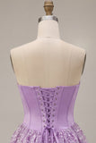 Sparkly Lilac Satin Corset Sweetheart Floral Sequin Short Homecoming Dress