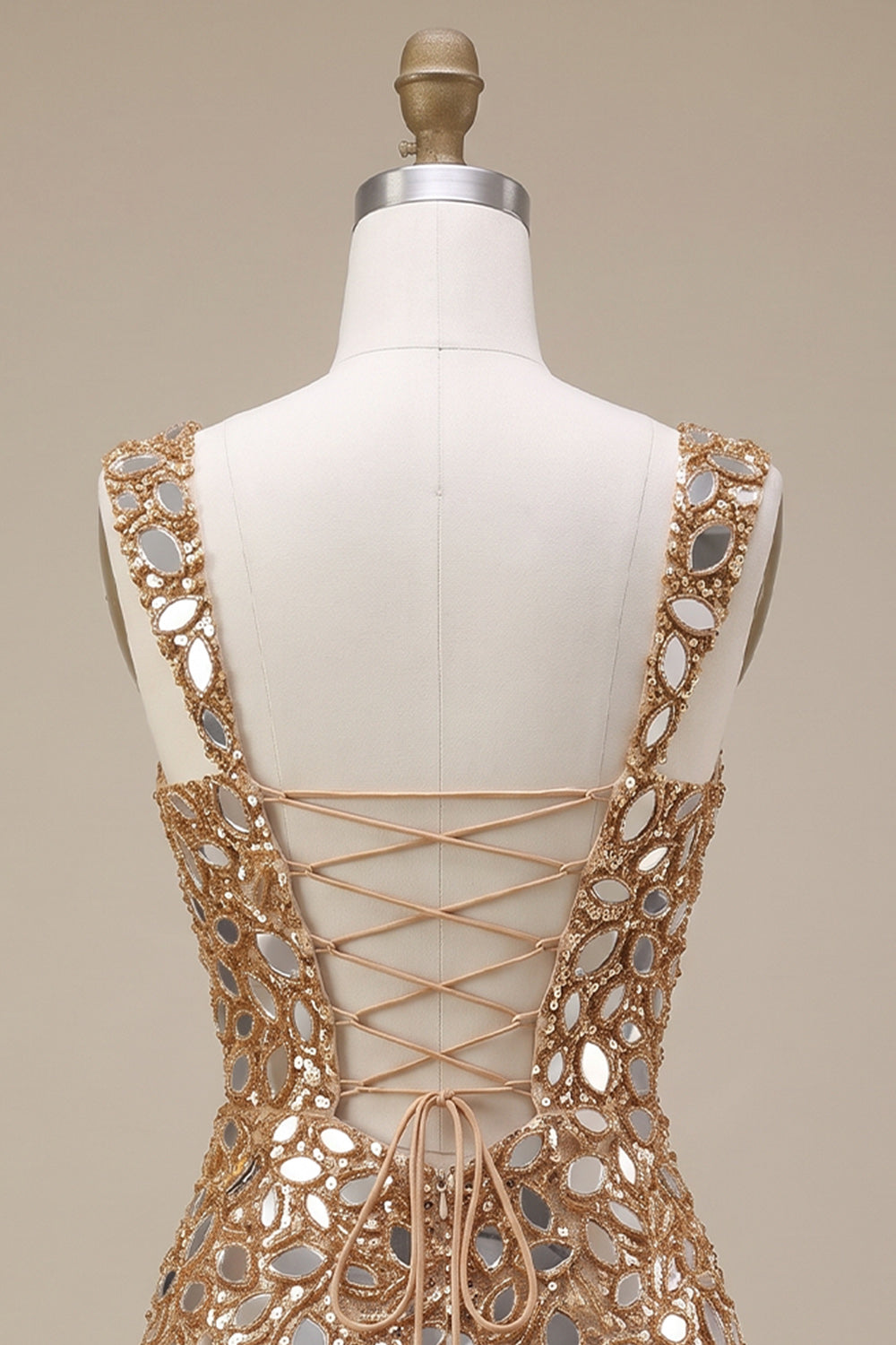 Sparkly Gold Tight Sequin Mirror Short Homecoming Dress with Slit