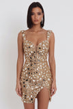 Sparkly Gold Tight Sequin Mirror Short Homecoming Dress with Slit