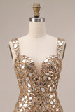 Sparkly Gold Tight Sequin Mirror Short Homecoming Dress with Slit