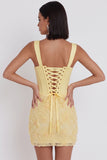 Light Yellow Floral Beaded Corset Tight Short Homecoming Dress