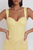 Light Yellow Floral Beaded Corset Tight Short Homecoming Dress