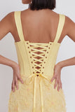 Light Yellow Floral Beaded Corset Tight Short Homecoming Dress