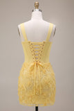 Light Yellow Floral Beaded Corset Tight Short Homecoming Dress