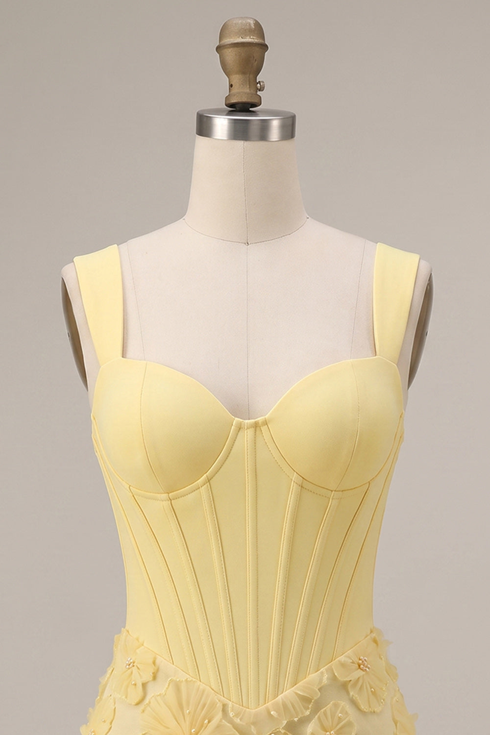 Light Yellow Floral Beaded Corset Tight Short Homecoming Dress