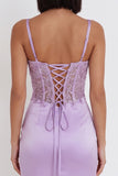 Lilac Corset Appliqued Satin Tight Ruched Short Homecoming Dress with Sequins