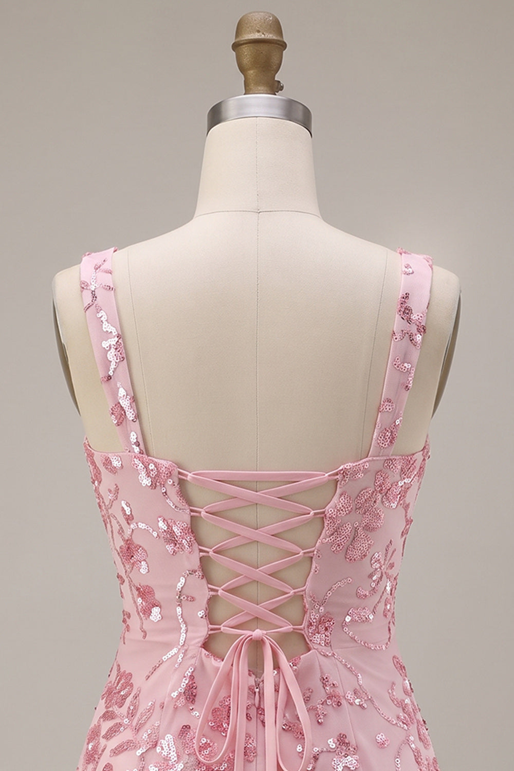 Pink Tight Floral Sparkly Sequin Short Homecoming Dress with Bow