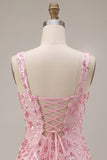 Pink Tight Floral Sparkly Sequin Short Homecoming Dress with Bow
