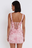 Pink Tight Floral Sparkly Sequin Short Homecoming Dress with Bow