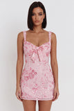 Pink Tight Floral Sparkly Sequin Short Homecoming Dress with Bow
