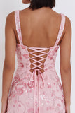 Pink Tight Floral Sparkly Sequin Short Homecoming Dress with Bow