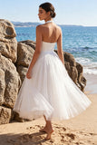 White Tulle A-Line Halter Maxi Beach Wedding Dress